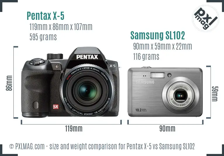 Pentax X-5 vs Samsung SL102 size comparison