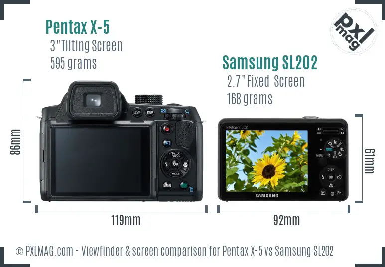 Pentax X-5 vs Samsung SL202 Screen and Viewfinder comparison