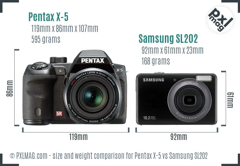 Pentax X-5 vs Samsung SL202 size comparison