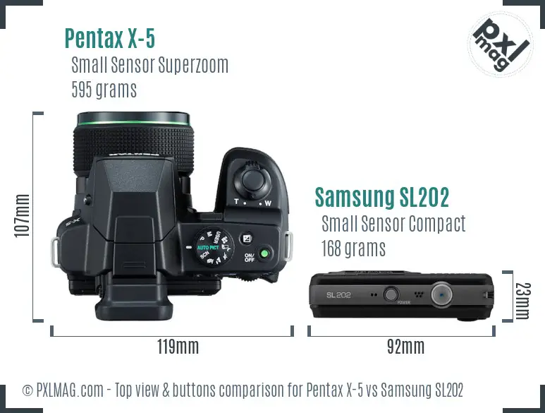 Pentax X-5 vs Samsung SL202 top view buttons comparison