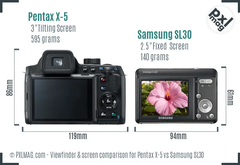 Pentax X-5 vs Samsung SL30 Screen and Viewfinder comparison