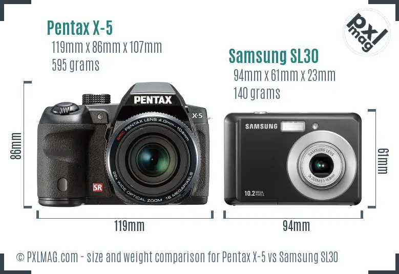 Pentax X-5 vs Samsung SL30 size comparison