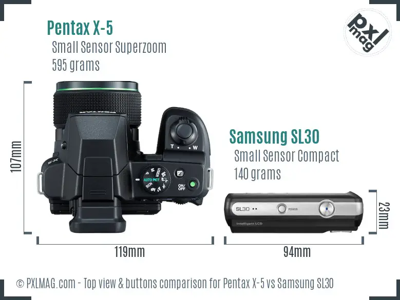 Pentax X-5 vs Samsung SL30 top view buttons comparison