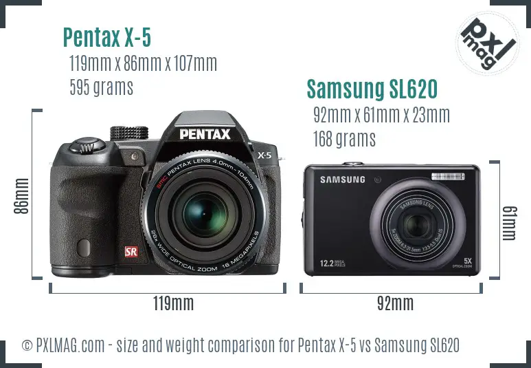 Pentax X-5 vs Samsung SL620 size comparison