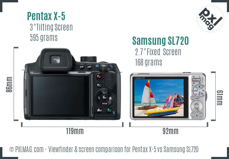 Pentax X-5 vs Samsung SL720 Screen and Viewfinder comparison