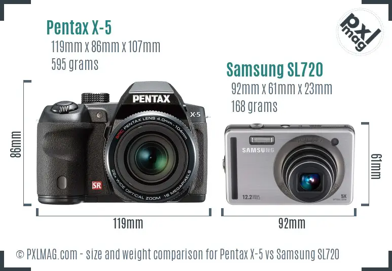 Pentax X-5 vs Samsung SL720 size comparison