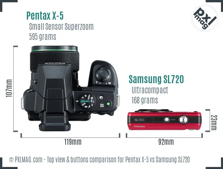 Pentax X-5 vs Samsung SL720 top view buttons comparison