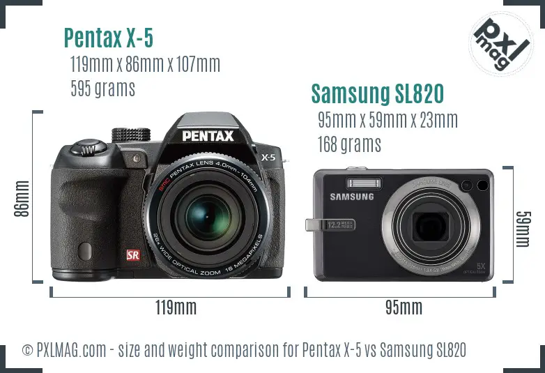 Pentax X-5 vs Samsung SL820 size comparison