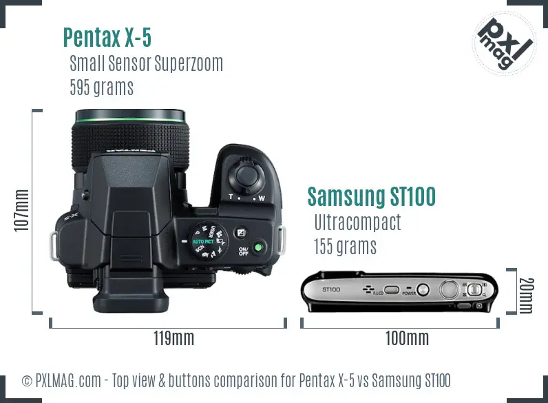 Pentax X-5 vs Samsung ST100 top view buttons comparison