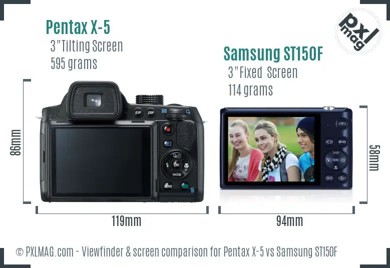 Pentax X-5 vs Samsung ST150F Screen and Viewfinder comparison