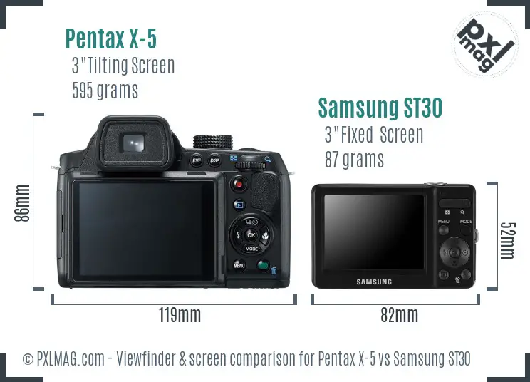 Pentax X-5 vs Samsung ST30 Screen and Viewfinder comparison