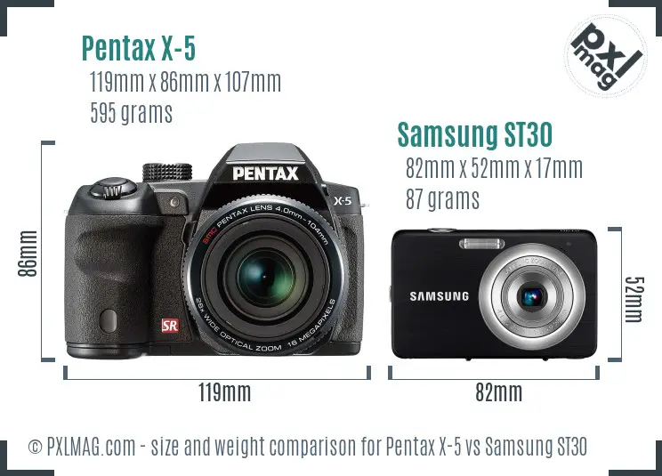 Pentax X-5 vs Samsung ST30 size comparison