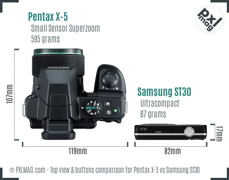 Pentax X-5 vs Samsung ST30 top view buttons comparison