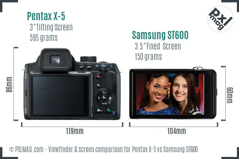 Pentax X-5 vs Samsung ST600 Screen and Viewfinder comparison