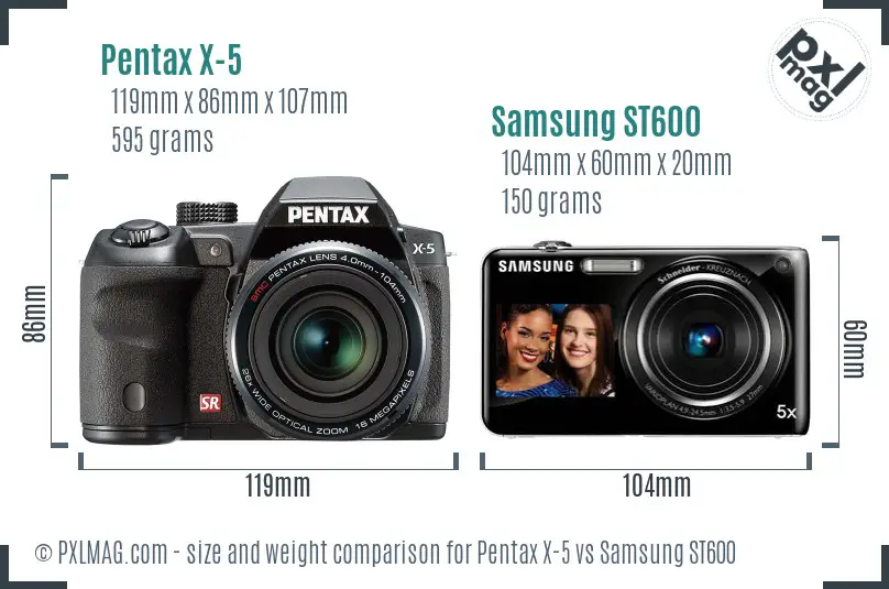 Pentax X-5 vs Samsung ST600 size comparison