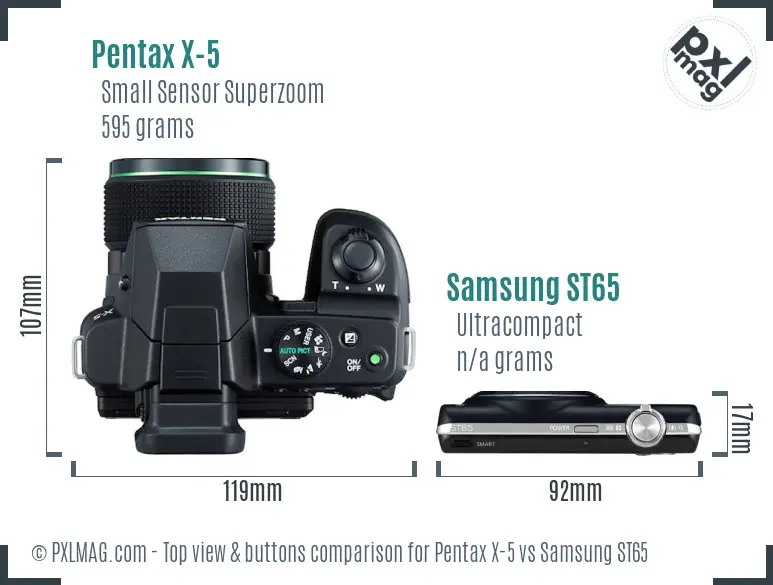 Pentax X-5 vs Samsung ST65 top view buttons comparison