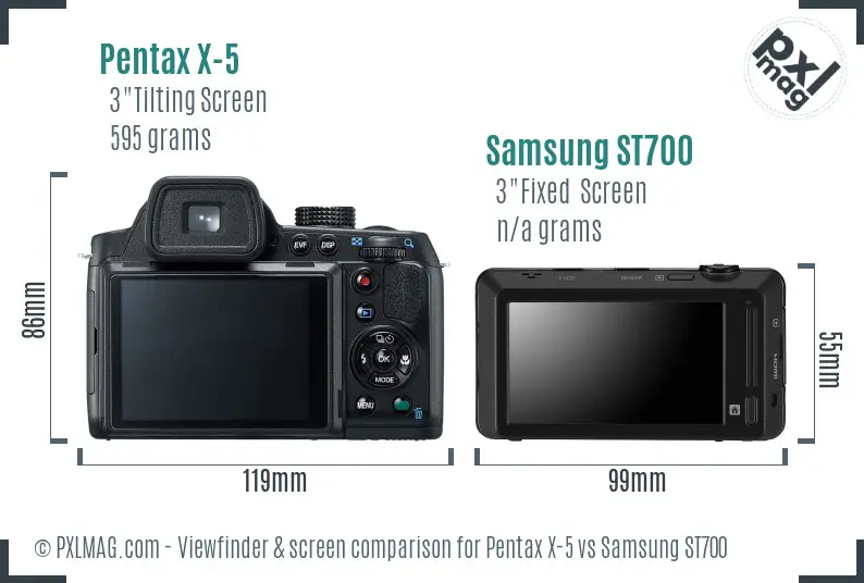 Pentax X-5 vs Samsung ST700 Screen and Viewfinder comparison