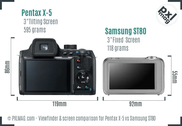 Pentax X-5 vs Samsung ST80 Screen and Viewfinder comparison