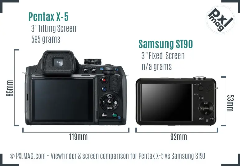 Pentax X-5 vs Samsung ST90 Screen and Viewfinder comparison