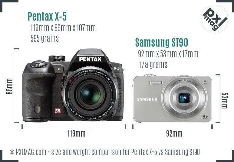Pentax X-5 vs Samsung ST90 size comparison Pentax X-5 vs Samsung ST90 size comparison