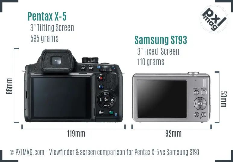 Pentax X-5 vs Samsung ST93 Screen and Viewfinder comparison