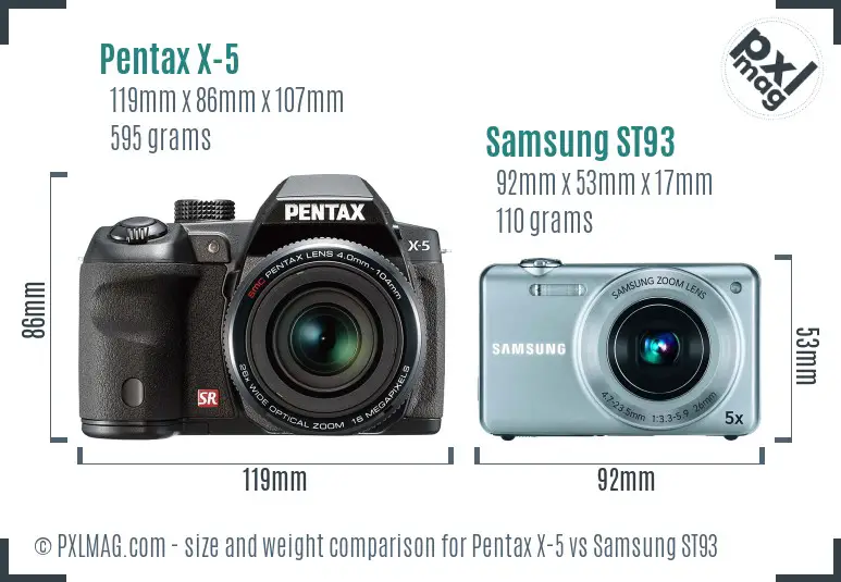 Pentax X-5 vs Samsung ST93 size comparison