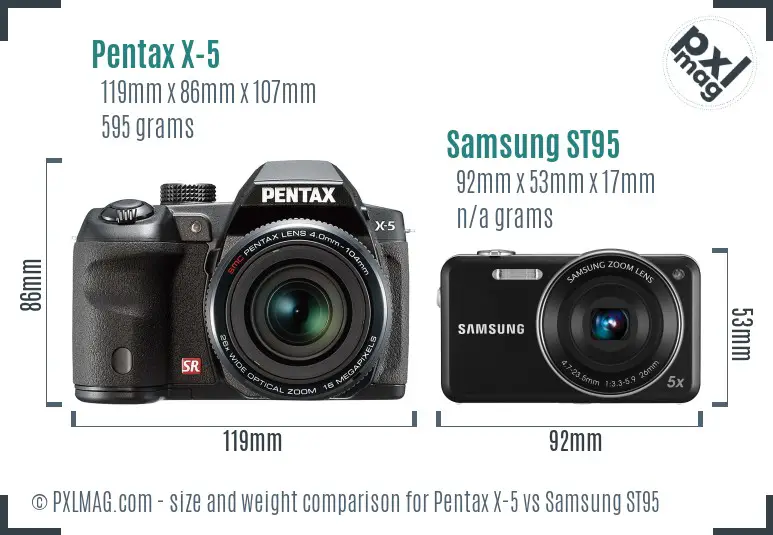 Pentax X-5 vs Samsung ST95 size comparison Pentax X-5 vs Samsung ST95 size comparison