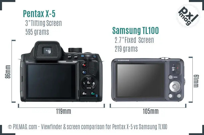 Pentax X-5 vs Samsung TL100 Screen and Viewfinder comparison