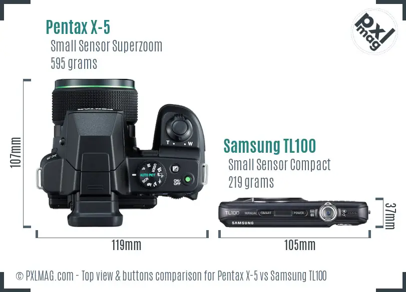 Pentax X-5 vs Samsung TL100 top view buttons comparison