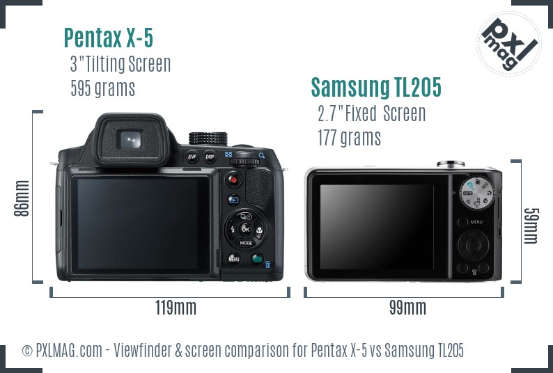 Pentax X-5 vs Samsung TL205 Screen and Viewfinder comparison