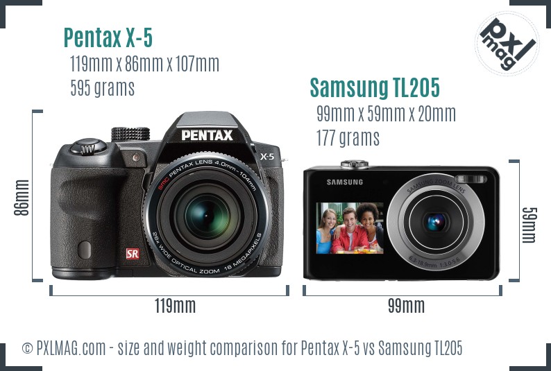 Pentax X-5 vs Samsung TL205 size comparison