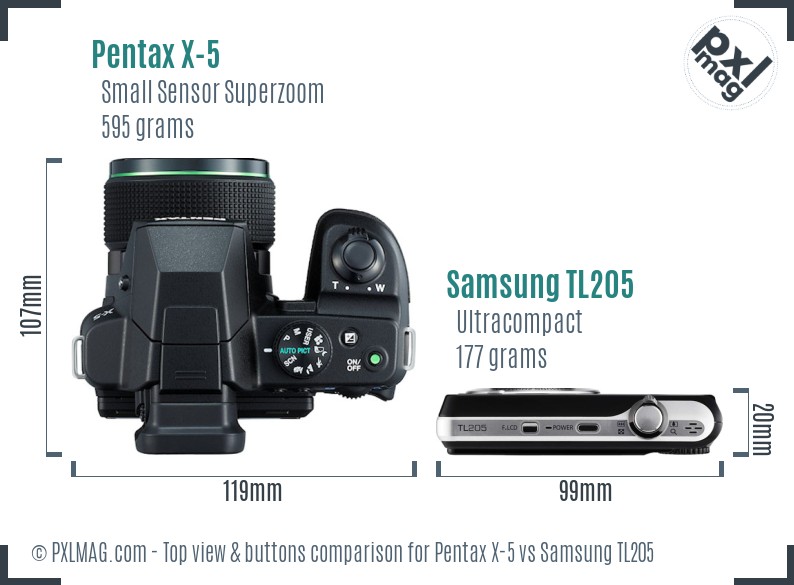 Pentax X-5 vs Samsung TL205 top view buttons comparison