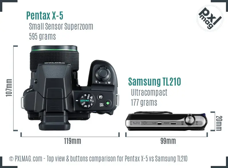 Pentax X-5 vs Samsung TL210 top view buttons comparison