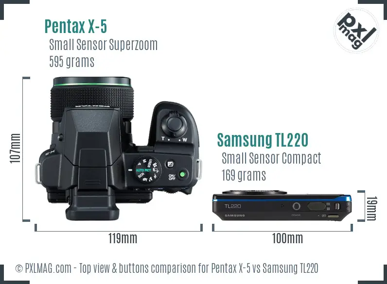 Pentax X-5 vs Samsung TL220 top view buttons comparison