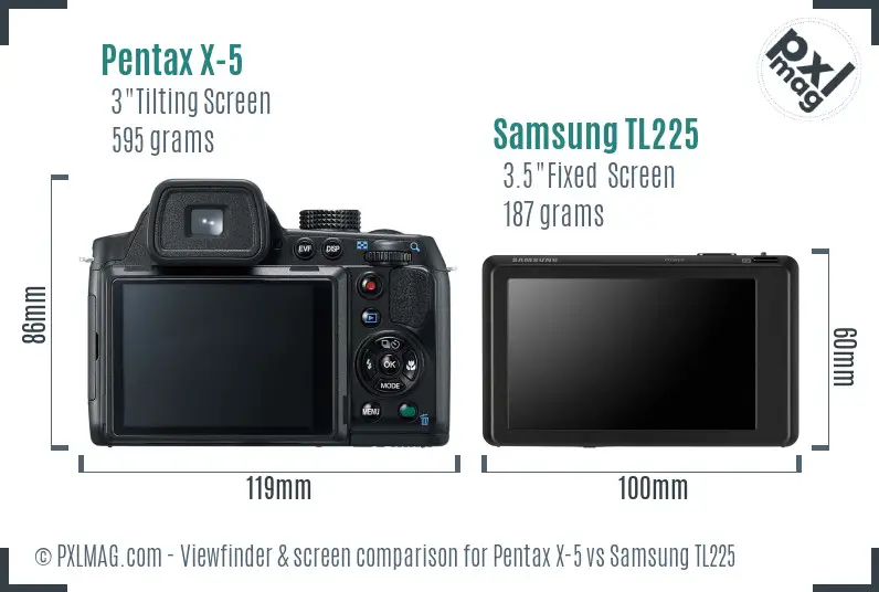 Pentax X-5 vs Samsung TL225 Screen and Viewfinder comparison