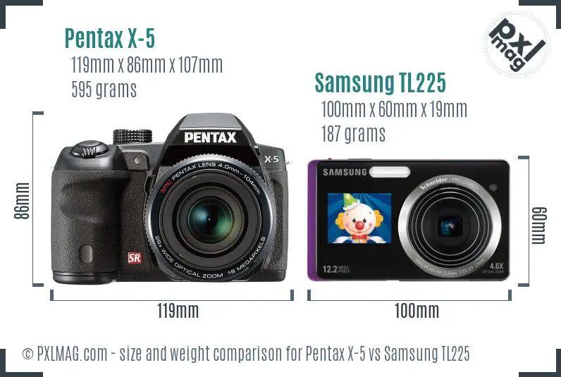 Pentax X-5 vs Samsung TL225 size comparison