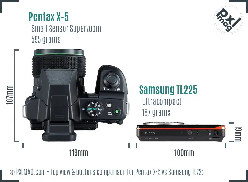 Pentax X-5 vs Samsung TL225 top view buttons comparison