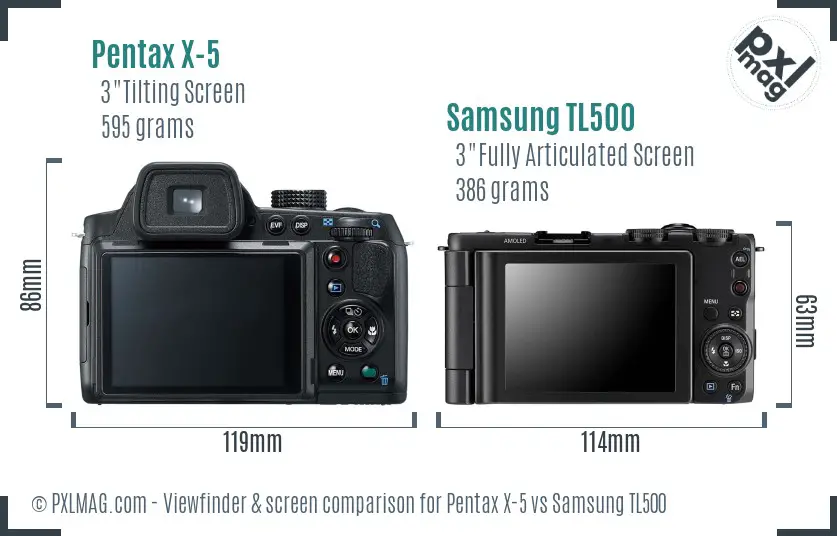 Pentax X-5 vs Samsung TL500 Screen and Viewfinder comparison