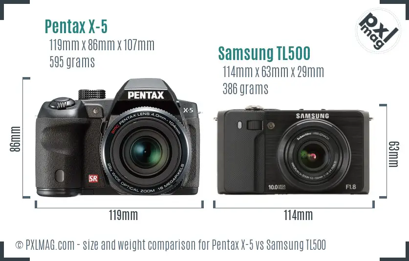 Pentax X-5 vs Samsung TL500 size comparison