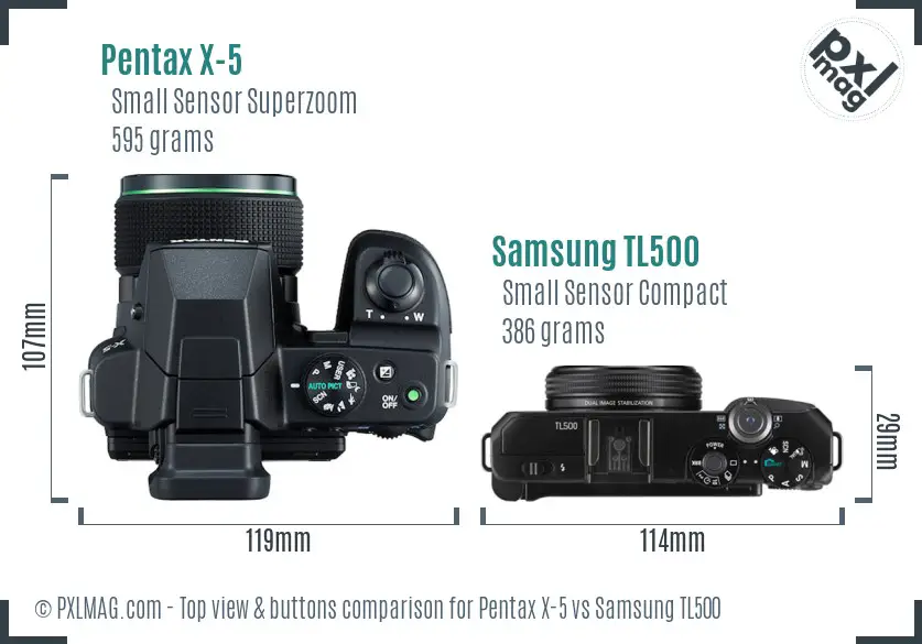 Pentax X-5 vs Samsung TL500 top view buttons comparison