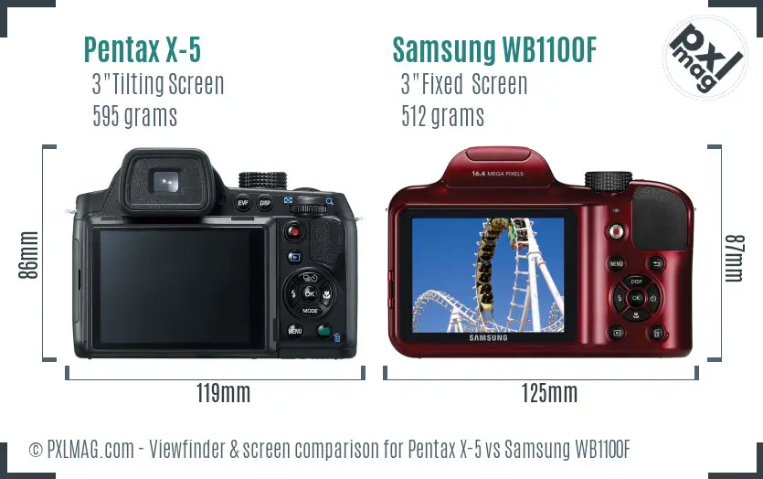 Pentax X-5 vs Samsung WB1100F Screen and Viewfinder comparison