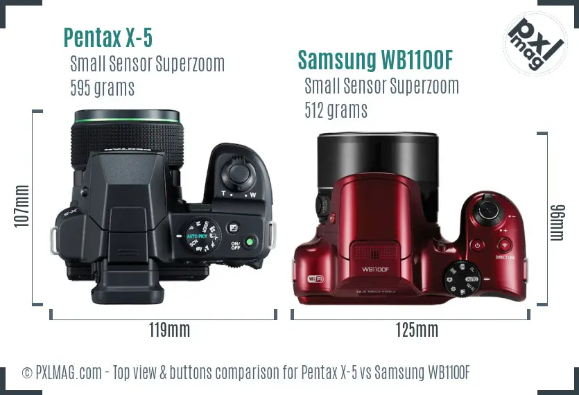 Pentax X-5 vs Samsung WB1100F top view buttons comparison