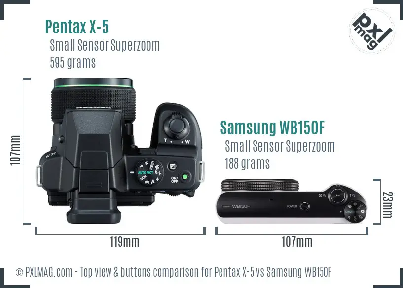 Pentax X-5 vs Samsung WB150F top view buttons comparison