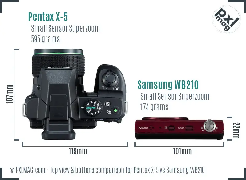 Pentax X-5 vs Samsung WB210 top view buttons comparison