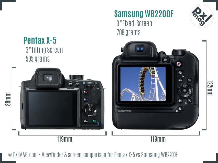 Pentax X-5 vs Samsung WB2200F Screen and Viewfinder comparison
