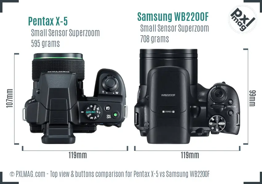 Pentax X-5 vs Samsung WB2200F top view buttons comparison