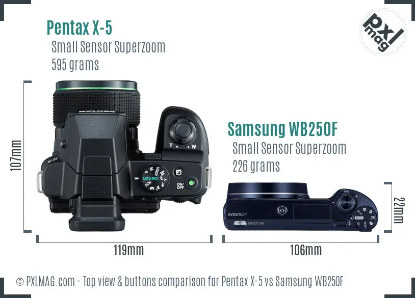 Pentax X-5 vs Samsung WB250F top view buttons comparison