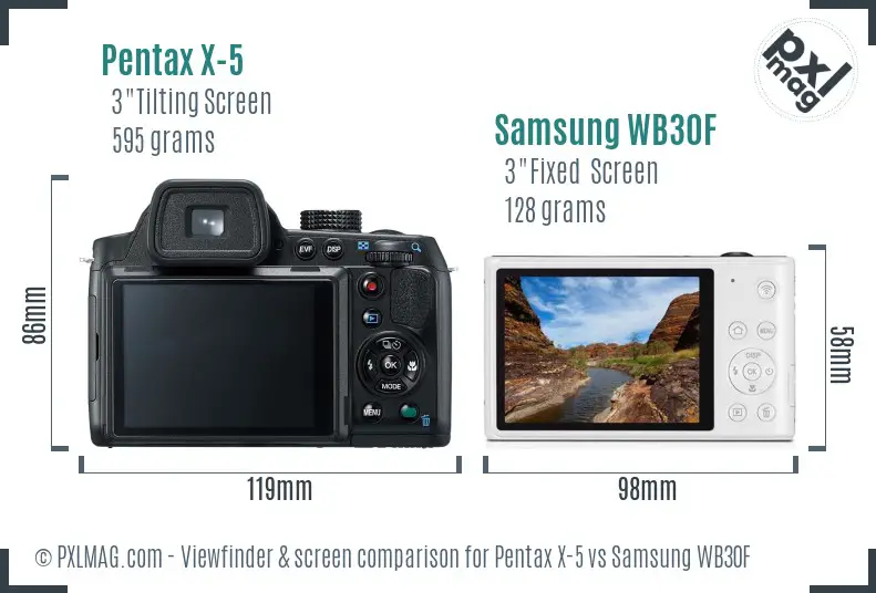 Pentax X-5 vs Samsung WB30F Screen and Viewfinder comparison