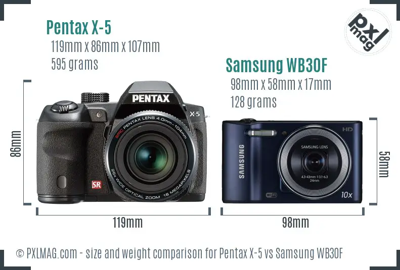 Pentax X-5 vs Samsung WB30F size comparison