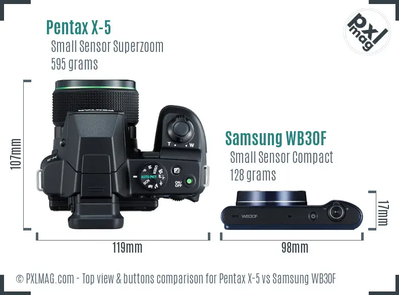 Pentax X-5 vs Samsung WB30F top view buttons comparison